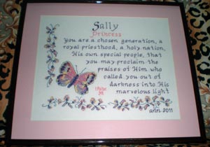 Sally Name Blessings stitched by Ann